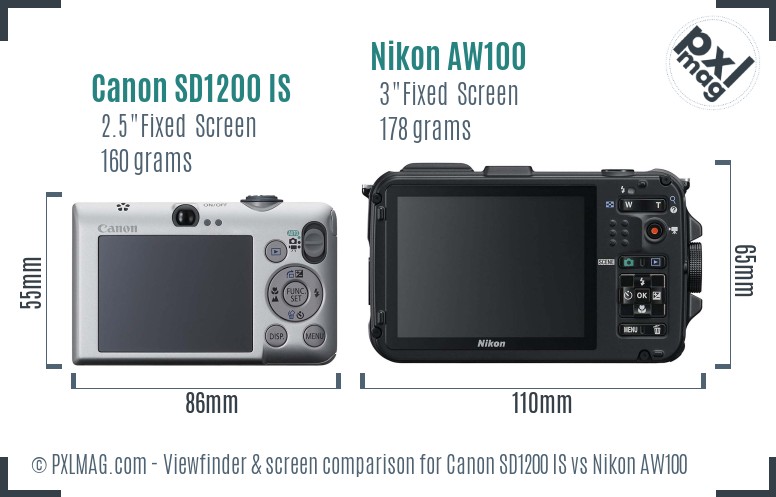 Canon SD1200 IS vs Nikon AW100 Screen and Viewfinder comparison