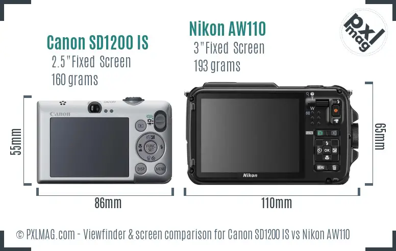Canon SD1200 IS vs Nikon AW110 Screen and Viewfinder comparison Canon SD1200 IS vs Nikon AW110 Screen and Viewfinder comparison