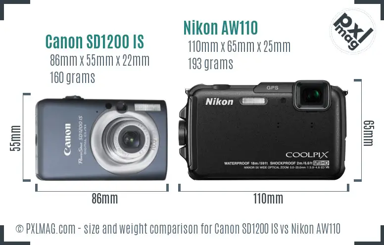 Canon SD1200 IS vs Nikon AW110 size comparison Canon SD1200 IS vs Nikon AW110 size comparison