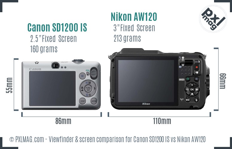 Canon SD1200 IS vs Nikon AW120 Screen and Viewfinder comparison