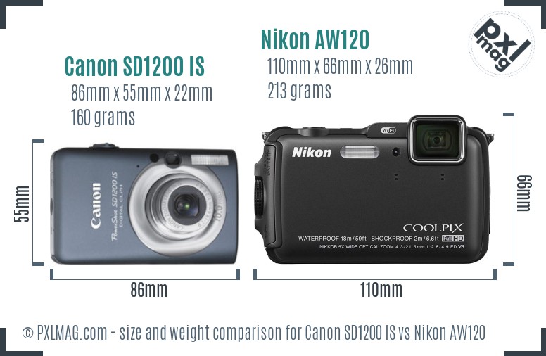 Canon SD1200 IS vs Nikon AW120 size comparison