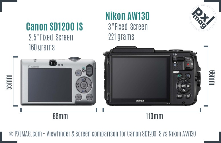 Canon SD1200 IS vs Nikon AW130 Screen and Viewfinder comparison