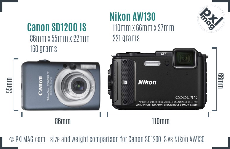 Canon SD1200 IS vs Nikon AW130 size comparison Canon SD1200 IS vs Nikon AW130 size comparison
