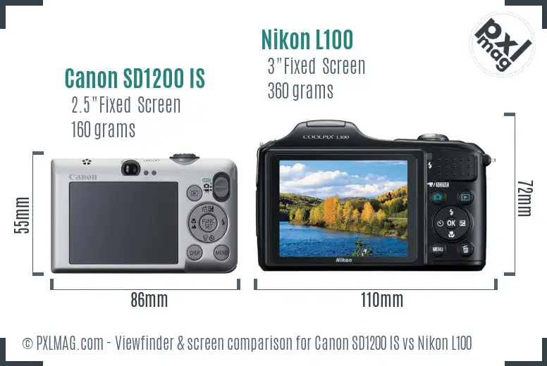 Canon SD1200 IS vs Nikon L100 Screen and Viewfinder comparison