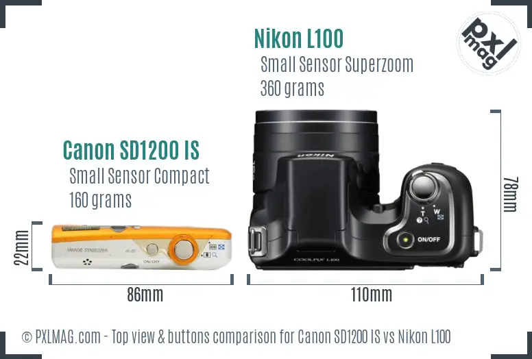 Canon SD1200 IS vs Nikon L100 top view buttons comparison