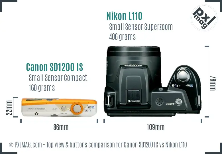 Canon SD1200 IS vs Nikon L110 top view buttons comparison