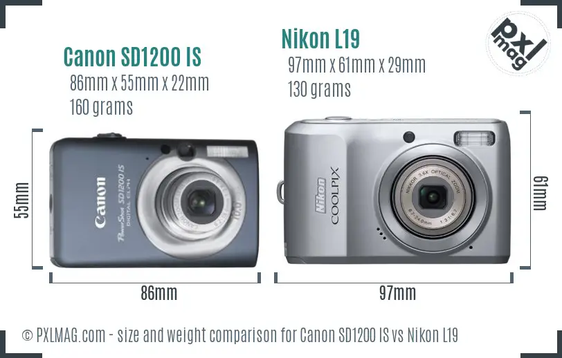 Canon SD1200 IS vs Nikon L19 size comparison