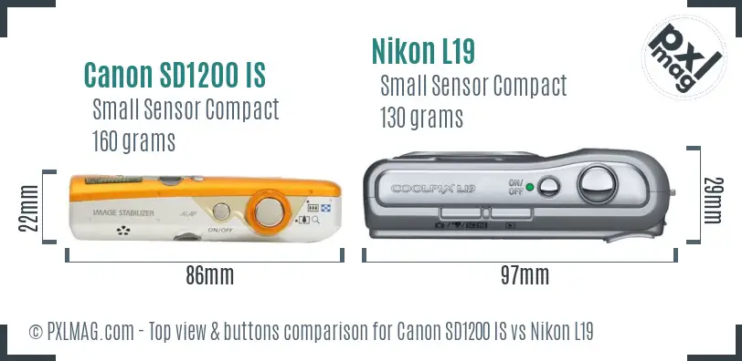 Canon SD1200 IS vs Nikon L19 top view buttons comparison