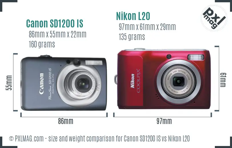 Canon SD1200 IS vs Nikon L20 size comparison