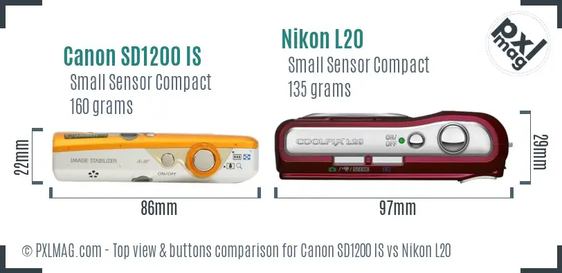 Canon SD1200 IS vs Nikon L20 top view buttons comparison