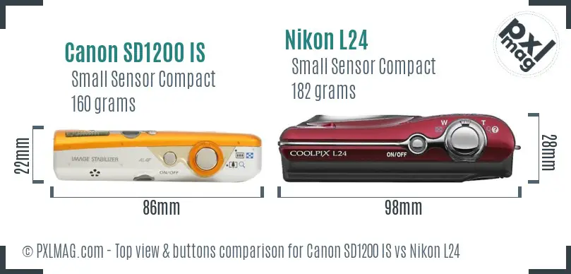 Canon SD1200 IS vs Nikon L24 top view buttons comparison Canon SD1200 IS vs Nikon L24 top view buttons comparison
