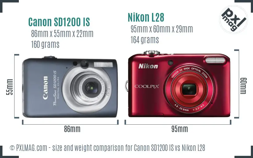 Canon SD1200 IS vs Nikon L28 size comparison