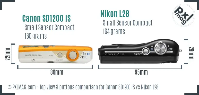 Canon SD1200 IS vs Nikon L28 top view buttons comparison