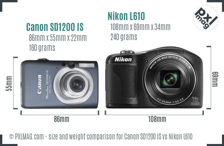 Canon SD1200 IS vs Nikon L610 size comparison