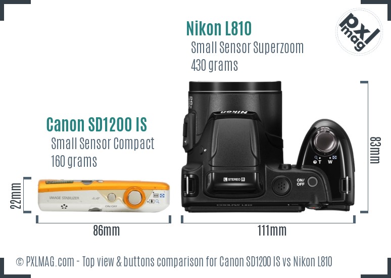 Canon SD1200 IS vs Nikon L810 top view buttons comparison