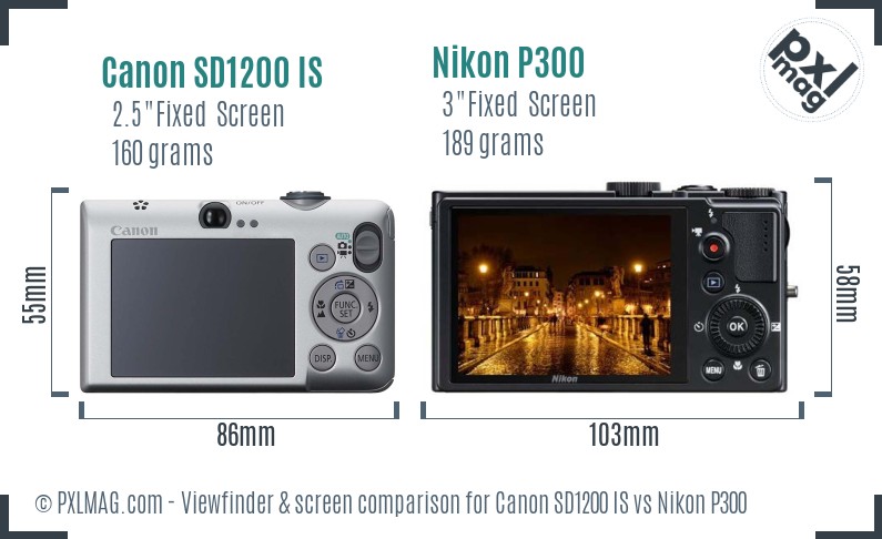 Canon SD1200 IS vs Nikon P300 Screen and Viewfinder comparison