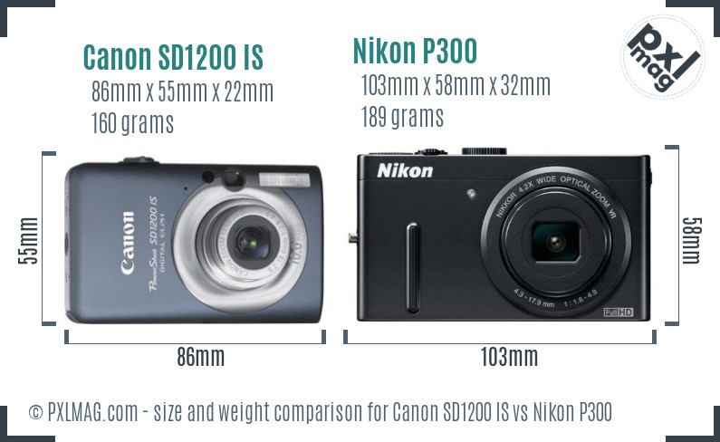 Canon SD1200 IS vs Nikon P300 size comparison