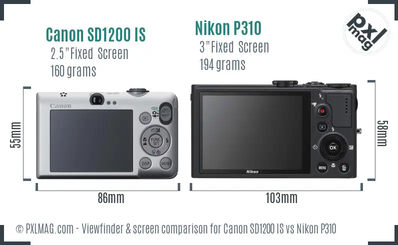 Canon SD1200 IS vs Nikon P310 Screen and Viewfinder comparison