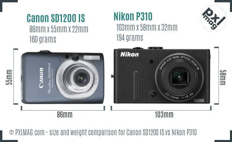 Canon SD1200 IS vs Nikon P310 size comparison