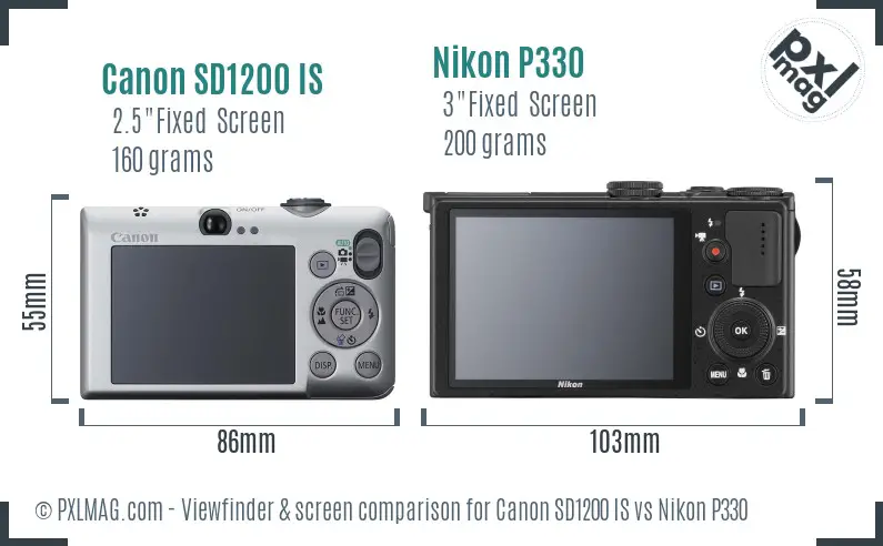 Canon SD1200 IS vs Nikon P330 Screen and Viewfinder comparison