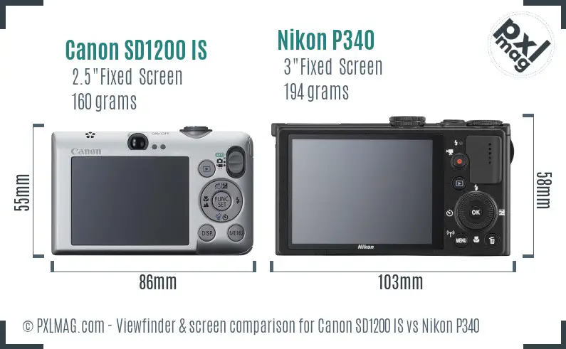 Canon SD1200 IS vs Nikon P340 Screen and Viewfinder comparison