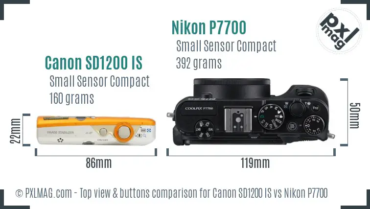 Canon SD1200 IS vs Nikon P7700 top view buttons comparison