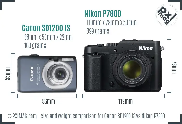 Canon SD1200 IS vs Nikon P7800 size comparison
