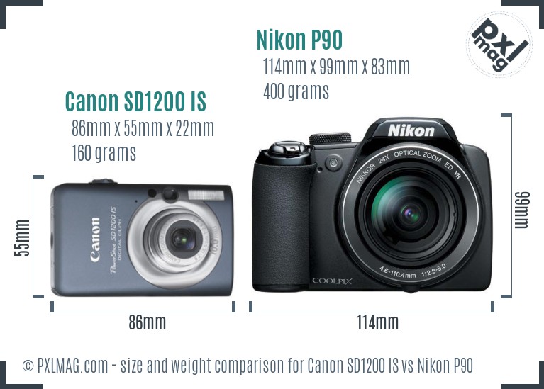 Canon SD1200 IS vs Nikon P90 size comparison