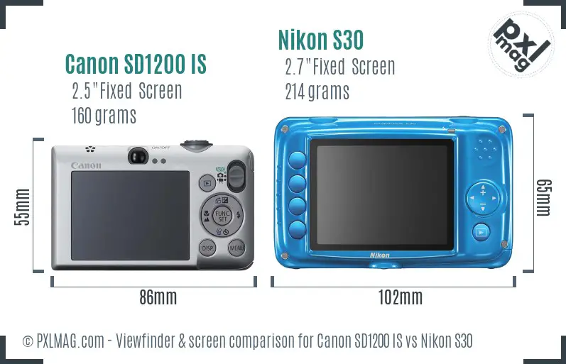 Canon SD1200 IS vs Nikon S30 Screen and Viewfinder comparison