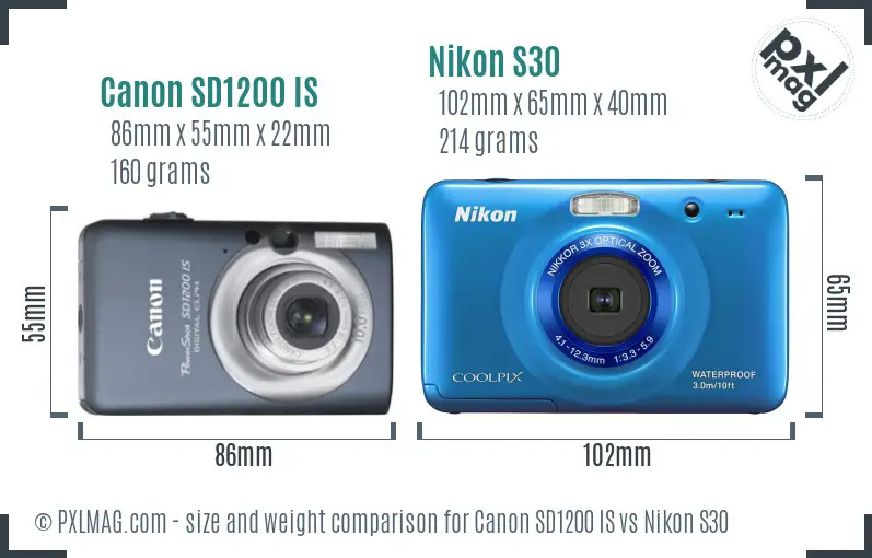 Canon SD1200 IS vs Nikon S30 size comparison