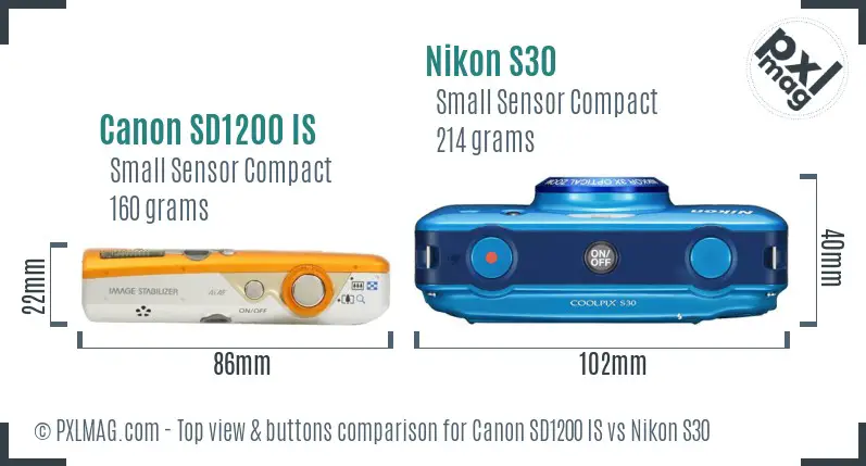 Canon SD1200 IS vs Nikon S30 top view buttons comparison