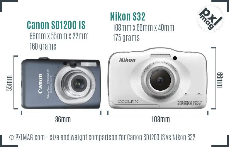 Canon SD1200 IS vs Nikon S32 size comparison Canon SD1200 IS vs Nikon S32 size comparison
