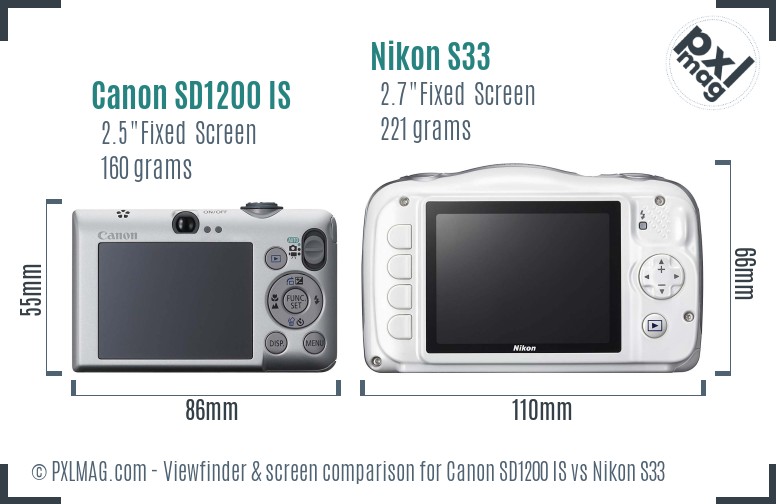Canon SD1200 IS vs Nikon S33 Screen and Viewfinder comparison