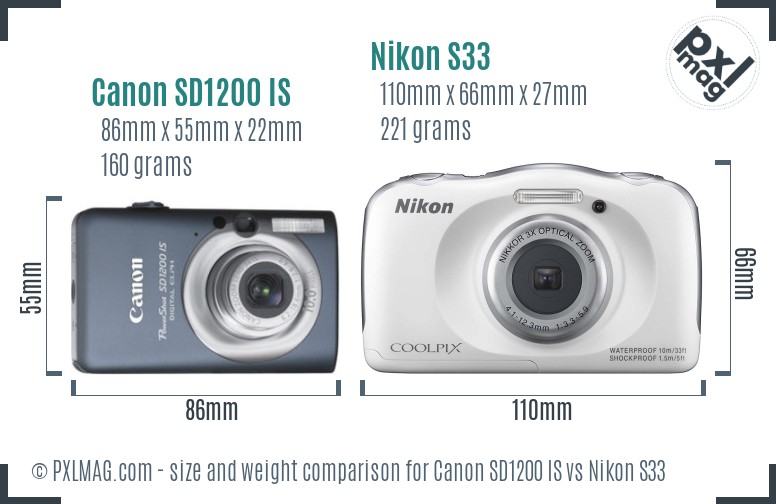 Canon SD1200 IS vs Nikon S33 size comparison