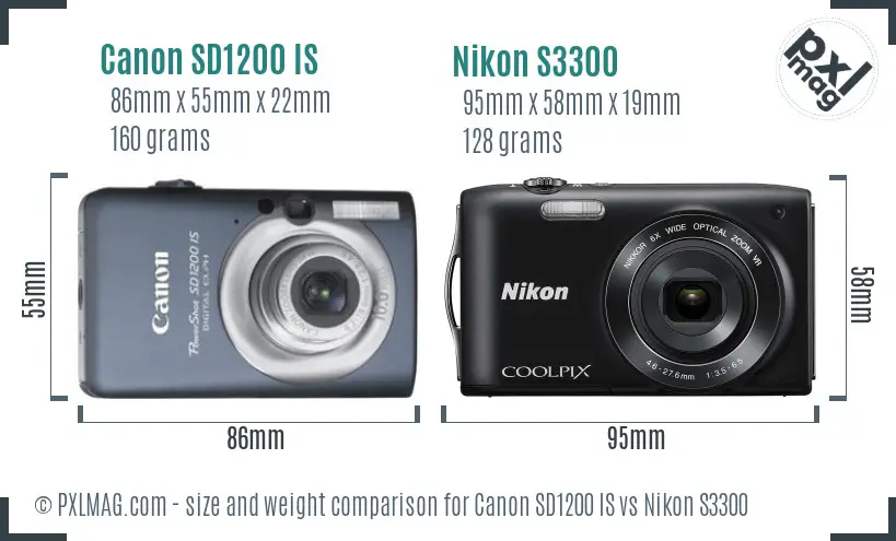 Canon SD1200 IS vs Nikon S3300 size comparison