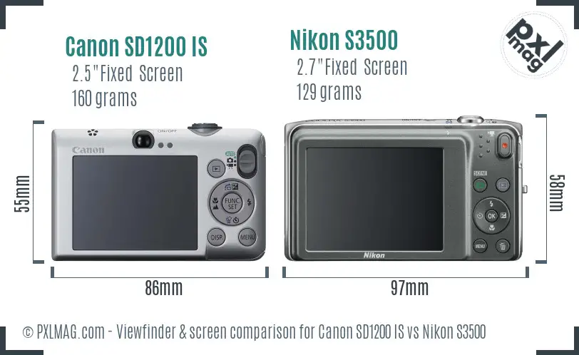 Canon SD1200 IS vs Nikon S3500 Screen and Viewfinder comparison