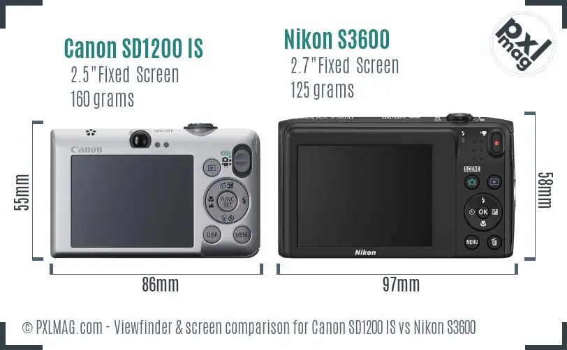 Canon SD1200 IS vs Nikon S3600 Screen and Viewfinder comparison