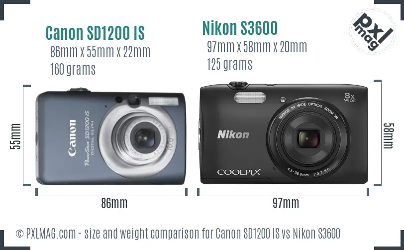 Canon SD1200 IS vs Nikon S3600 size comparison