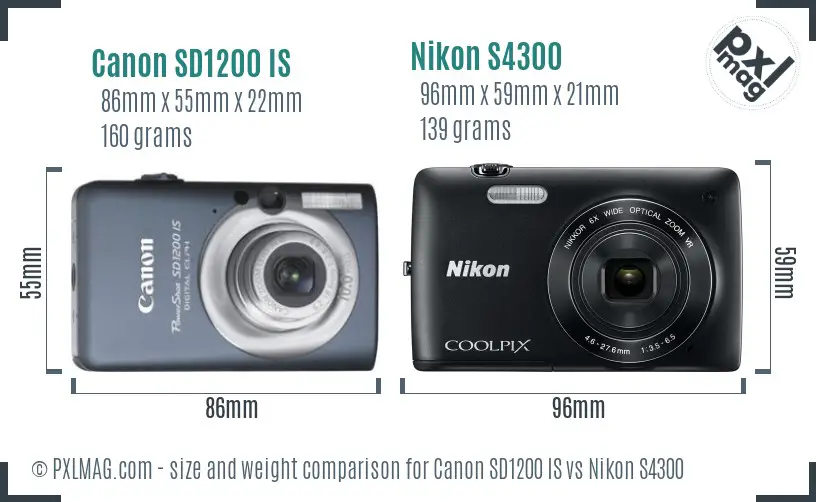 Canon SD1200 IS vs Nikon S4300 size comparison