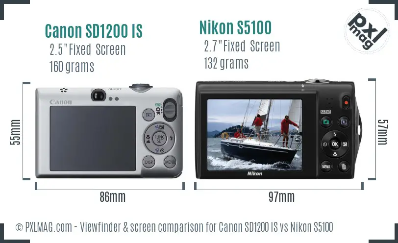 Canon SD1200 IS vs Nikon S5100 Screen and Viewfinder comparison