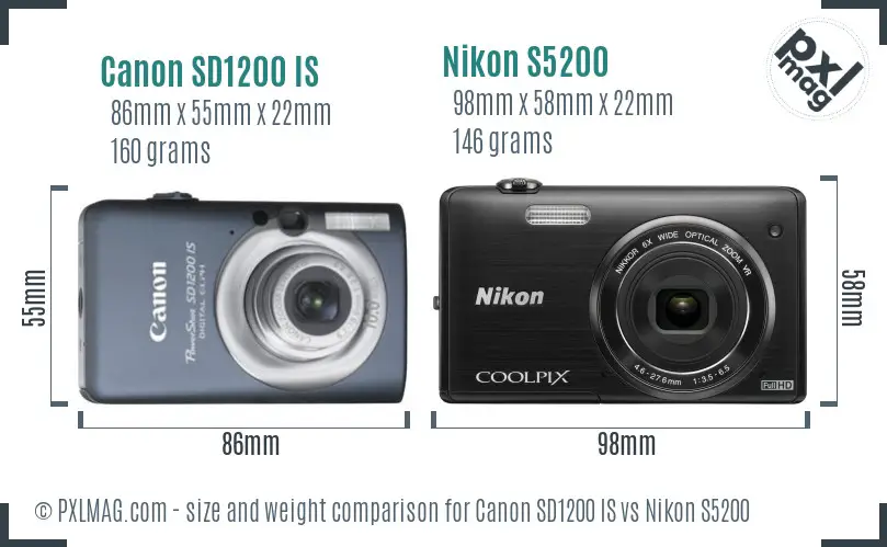 Canon SD1200 IS vs Nikon S5200 size comparison