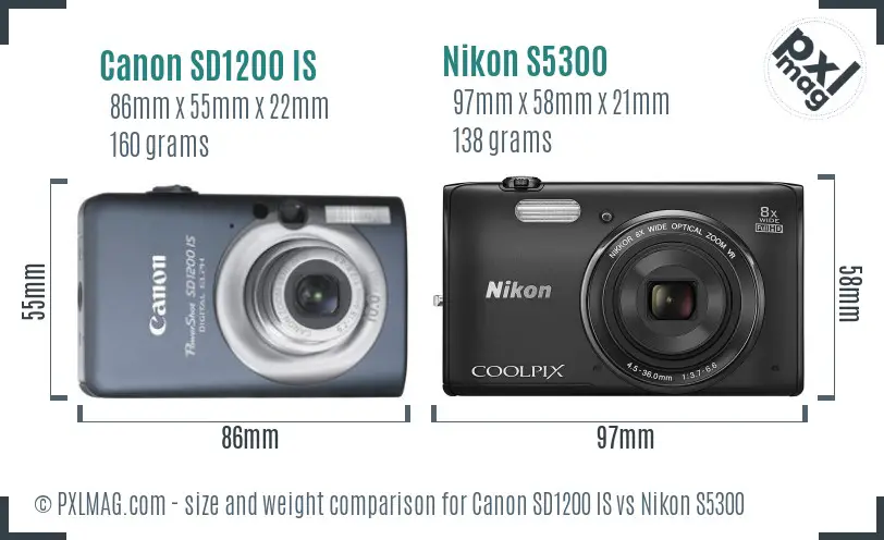 Canon SD1200 IS vs Nikon S5300 size comparison Canon SD1200 IS vs Nikon S5300 size comparison