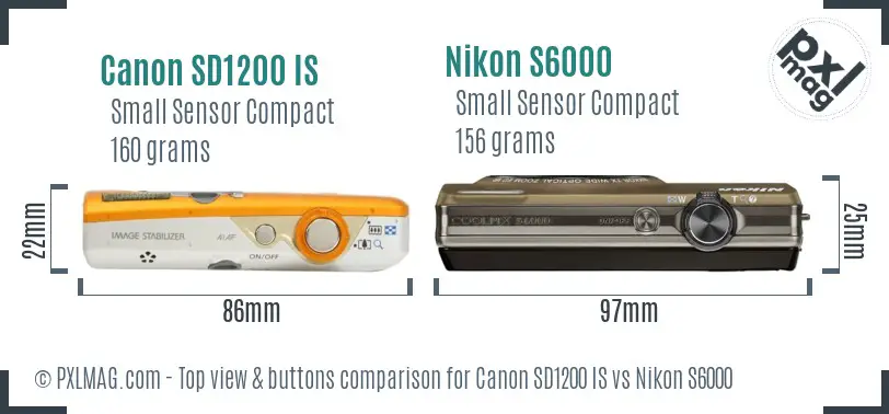 Canon SD1200 IS vs Nikon S6000 top view buttons comparison Canon SD1200 IS vs Nikon S6000 top view buttons comparison