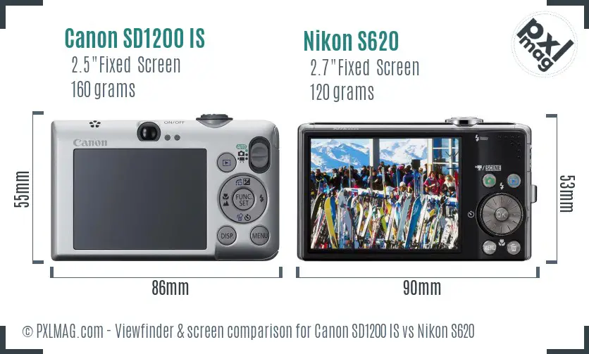 Canon SD1200 IS vs Nikon S620 Screen and Viewfinder comparison Canon SD1200 IS vs Nikon S620 Screen and Viewfinder comparison