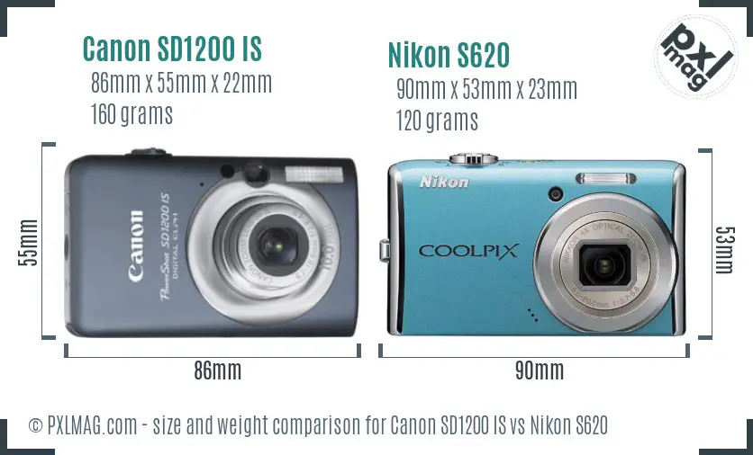 Canon SD1200 IS vs Nikon S620 size comparison Canon SD1200 IS vs Nikon S620 size comparison