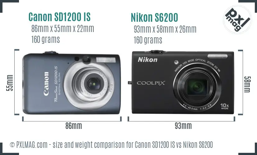 Canon SD1200 IS vs Nikon S6200 size comparison