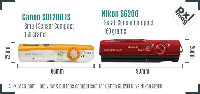 Canon SD1200 IS vs Nikon S6200 top view buttons comparison