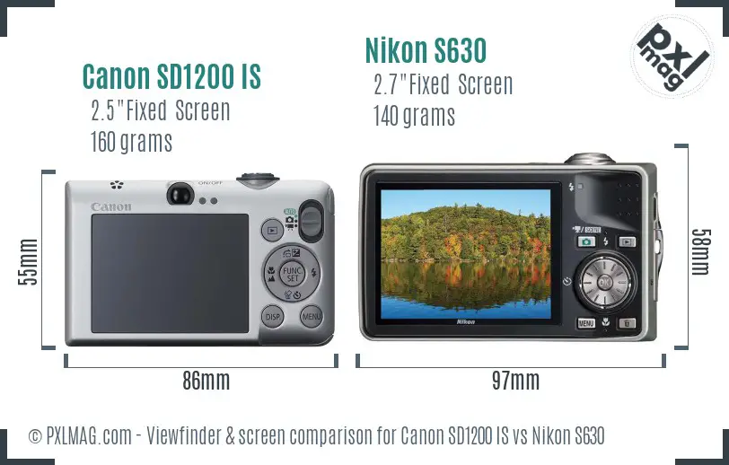 Canon SD1200 IS vs Nikon S630 Screen and Viewfinder comparison