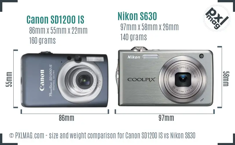 Canon SD1200 IS vs Nikon S630 size comparison