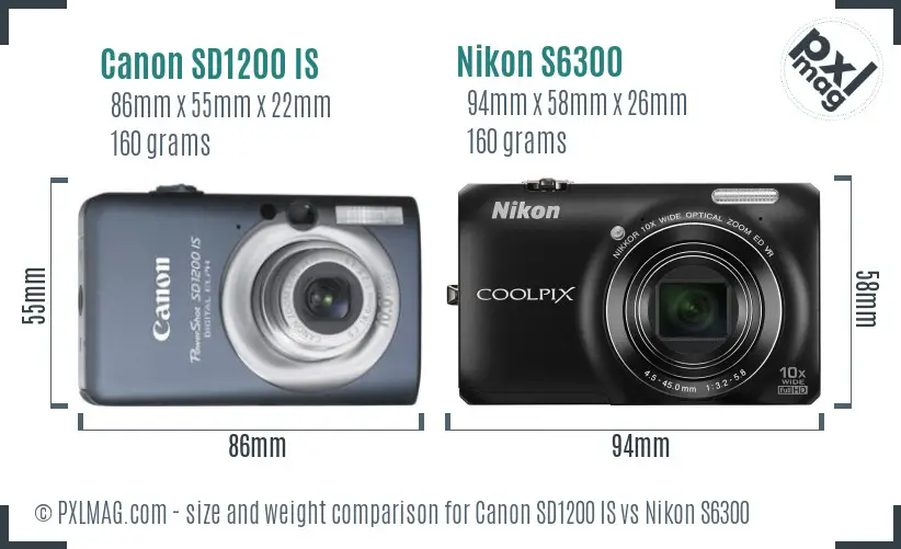 Canon SD1200 IS vs Nikon S6300 size comparison Canon SD1200 IS vs Nikon S6300 size comparison